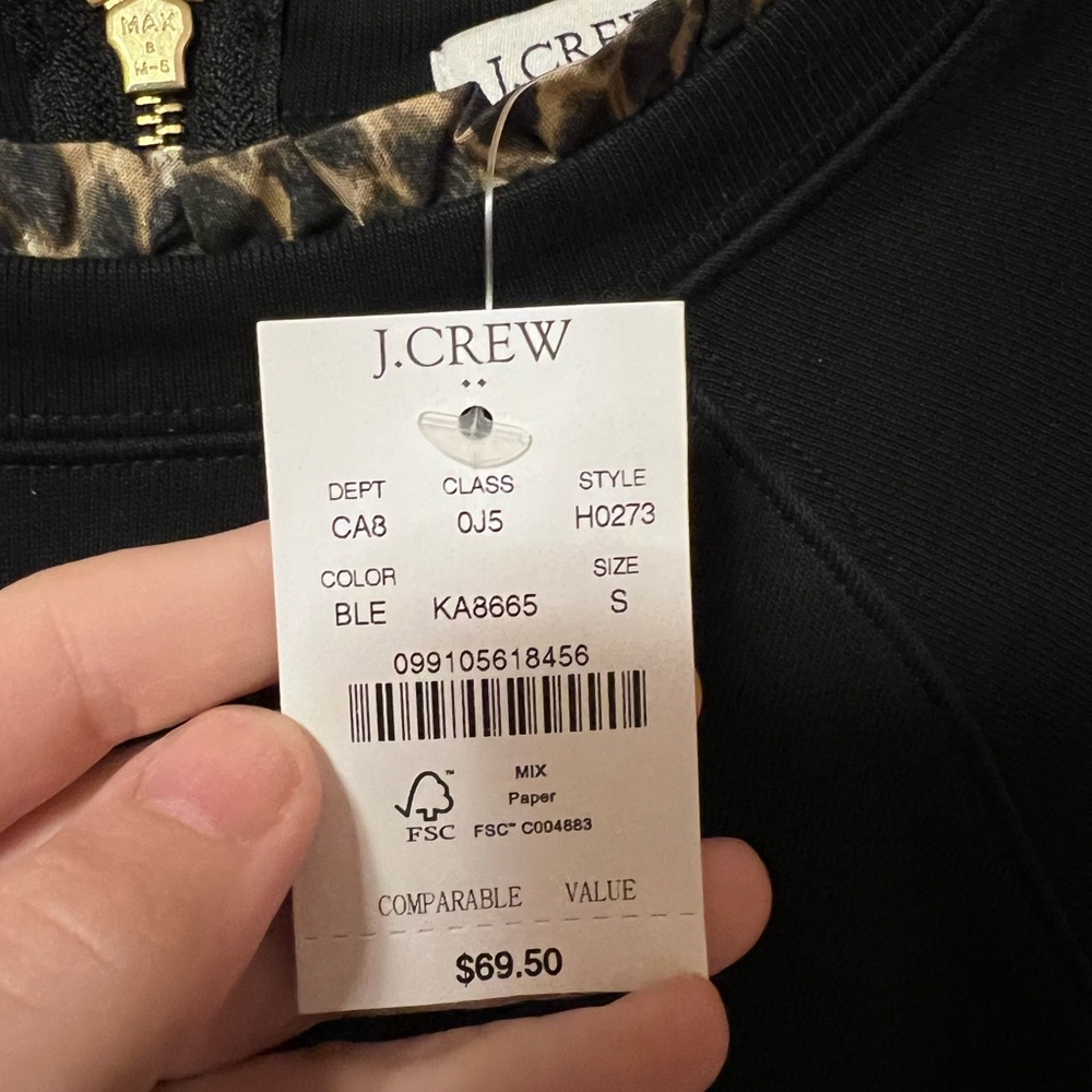 J. Crew Black Crew Neck Sweater With Leopard Print Trim - Picture 3 of 4